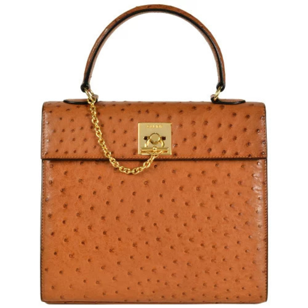 Celine Leather Handbag Ostrich Brown